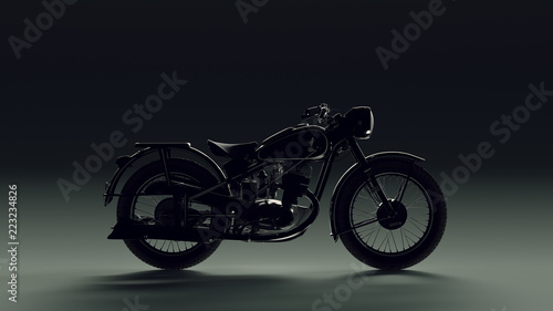 Vintage Black and Chrome Back lit Motorcycle 3d illustration 3d render 