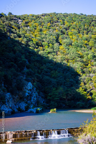 Green forest by a river in Rodopi, Greece photo