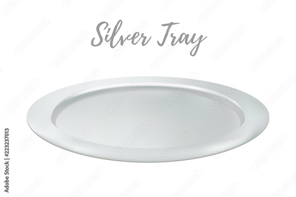 Ταπετσαρία Vector 3d realistic silver tray - restaurant metallic salver