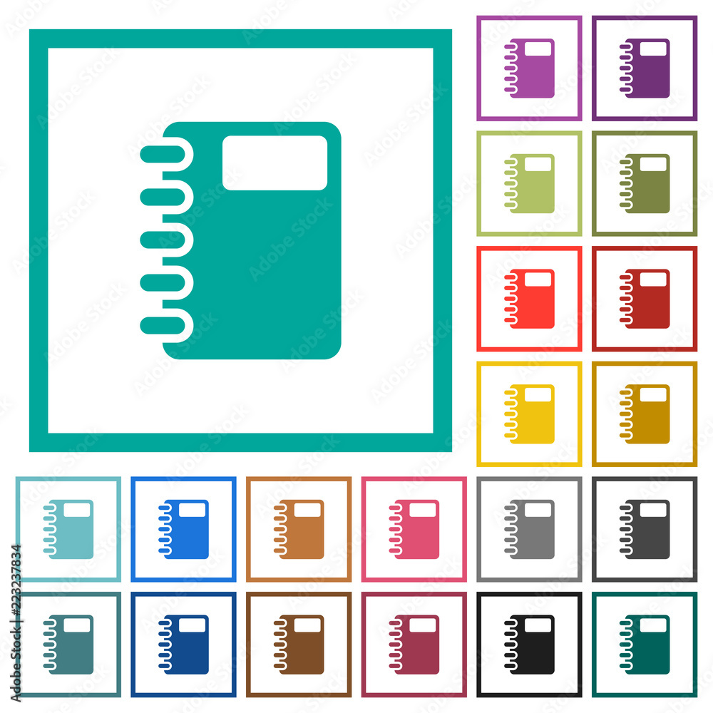 Spiral notebook flat color icons with quadrant frames Spiral notebook flat color icons with quadrant frames