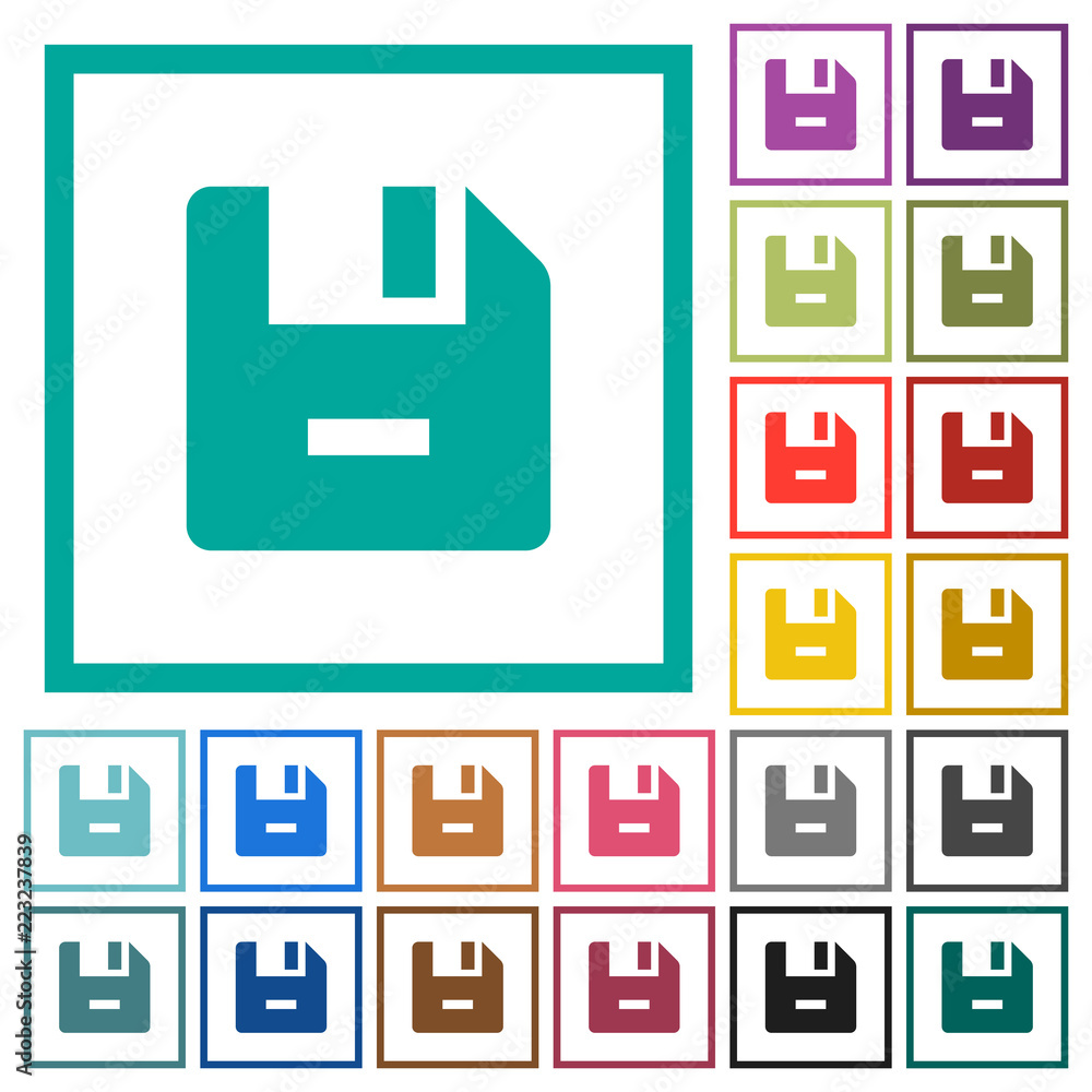 Remove file flat color icons with quadrant frames