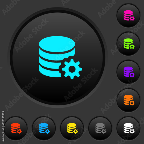 Database configuration dark push buttons with color icons