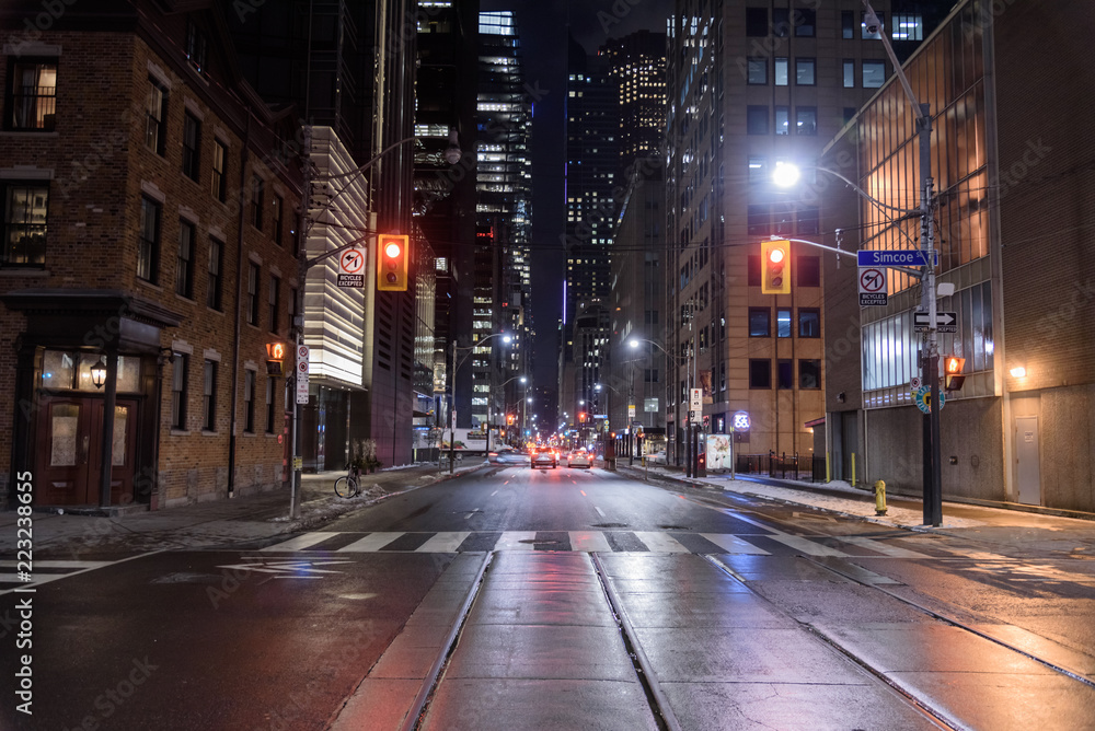 Night view of the street of Toronto