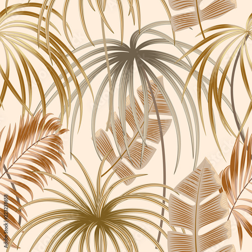 Seamless pattern of exotic jungle plant tropical palm leaves, floral vector.
