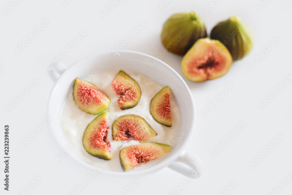 Cut figs in yogurt bowl Cut figs in yogurt bowl