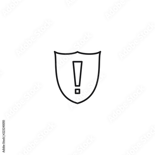 line shield with exclamation mark icon on white background