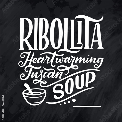 Name of italian dish. Lettering phrase for your menu design, stylized drawing for cafe, hand drawn composition.