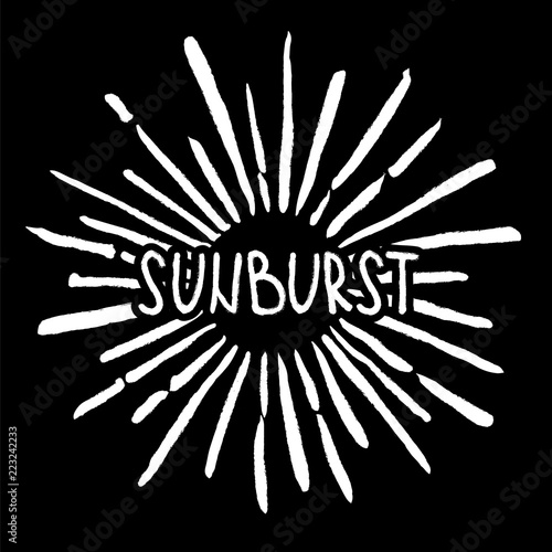 Sun burst. Trendy hand drawn retro sunburst. Bursting rays design elements for logo, tag, stamp, t shirt, banner, emblem. Vector illustration