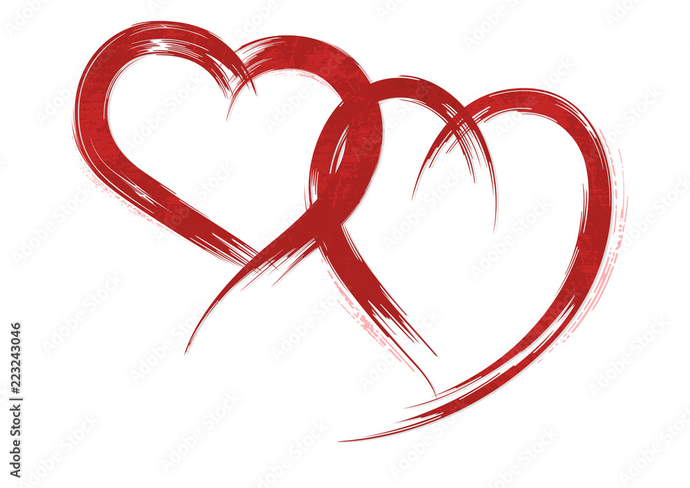 Red Grunge Heart Shapes on White Background - Brush Sketch Illustration with Abstract Artistic Painting, Vector Red Grunge Heart Shapes on White Background - Brush Sketch Illustration with Abstract Artistic Painting, Vector