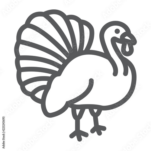 Turkey bird line icon, animal and farm, poultry sign, vector graphics, a linear pattern on a white background.