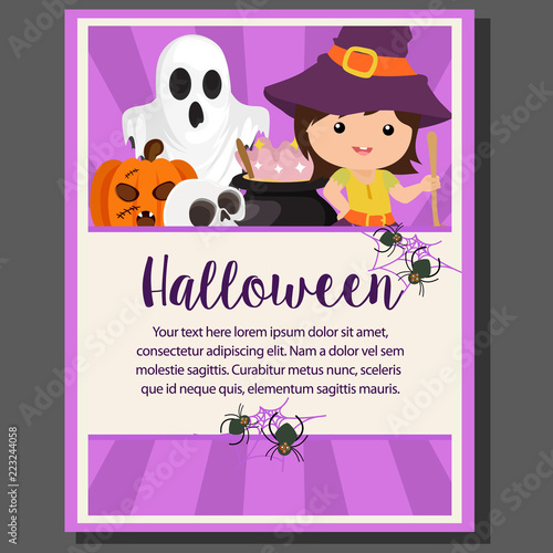 cute happy halloween theme poster witch broomstick