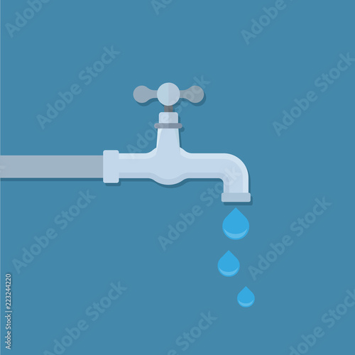 Water tap with drop flat vector