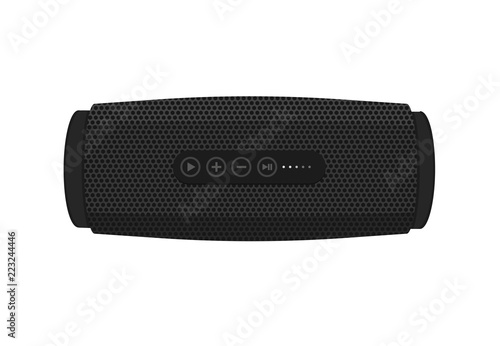 Portable wireless speaker isolated on white background. Connect with smartphone to play the music. Vector icon