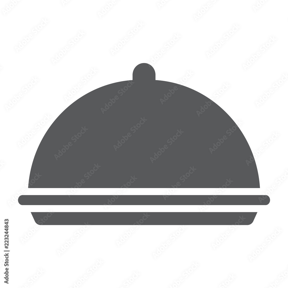 Tray glyph icon, cover and dish, platter sign, vector graphics, a solid pattern on a white background. Tray glyph icon, cover and dish, platter sign, vector graphics, a solid pattern on a white background.