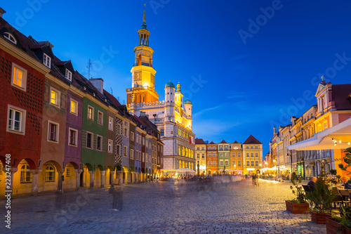 Architecture of the Main Square in Poznan at night  Poland.