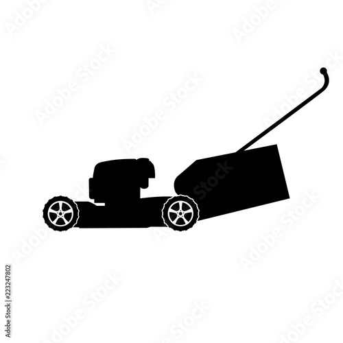 Lawn mower icon, silhouette, logo on white background