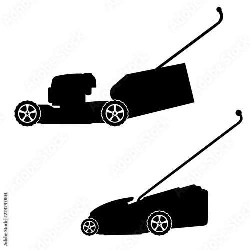 Lawn mower icon, silhouette, logo on white background