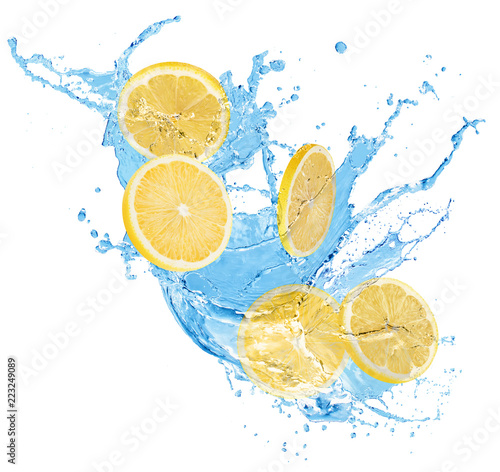 lemon slices in water splash isolated on a white background