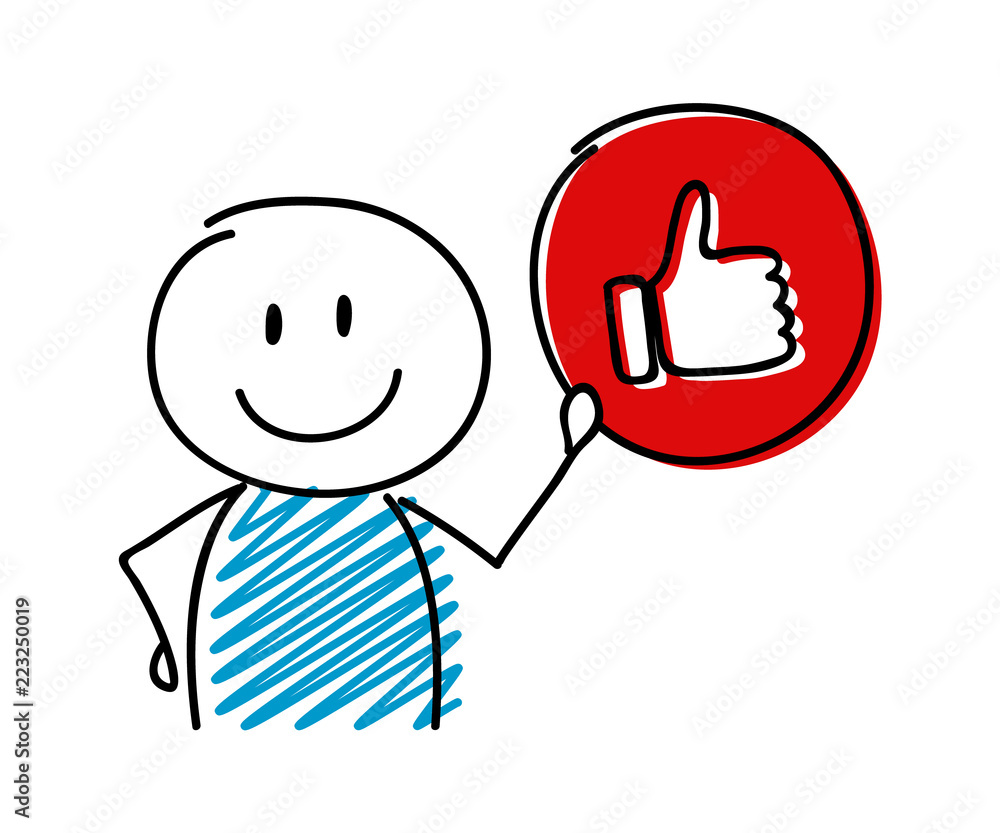 Thumb - like (social media) icon with smiley stickman. Vector. vector de  Stock | Adobe Stock