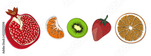 Fototapeta Naklejka Na Ścianę i Meble -  a pattern of fruit, colored background, vector illustration