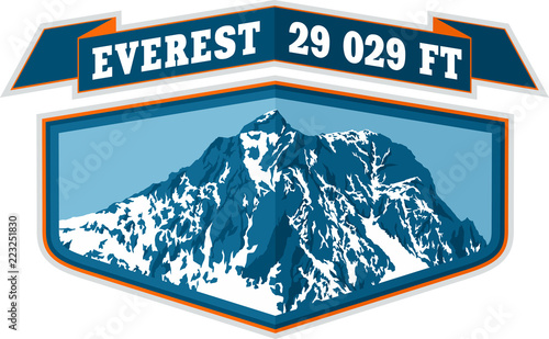 Vector Everest mountain logo. Emblem with highest peack in world. Mountaineering label illustration.
