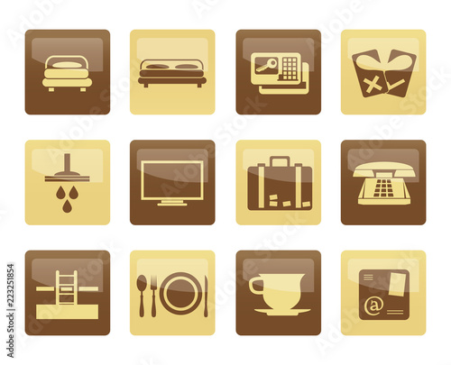 Hotel and motel icons over brown background  - Vector icon Set