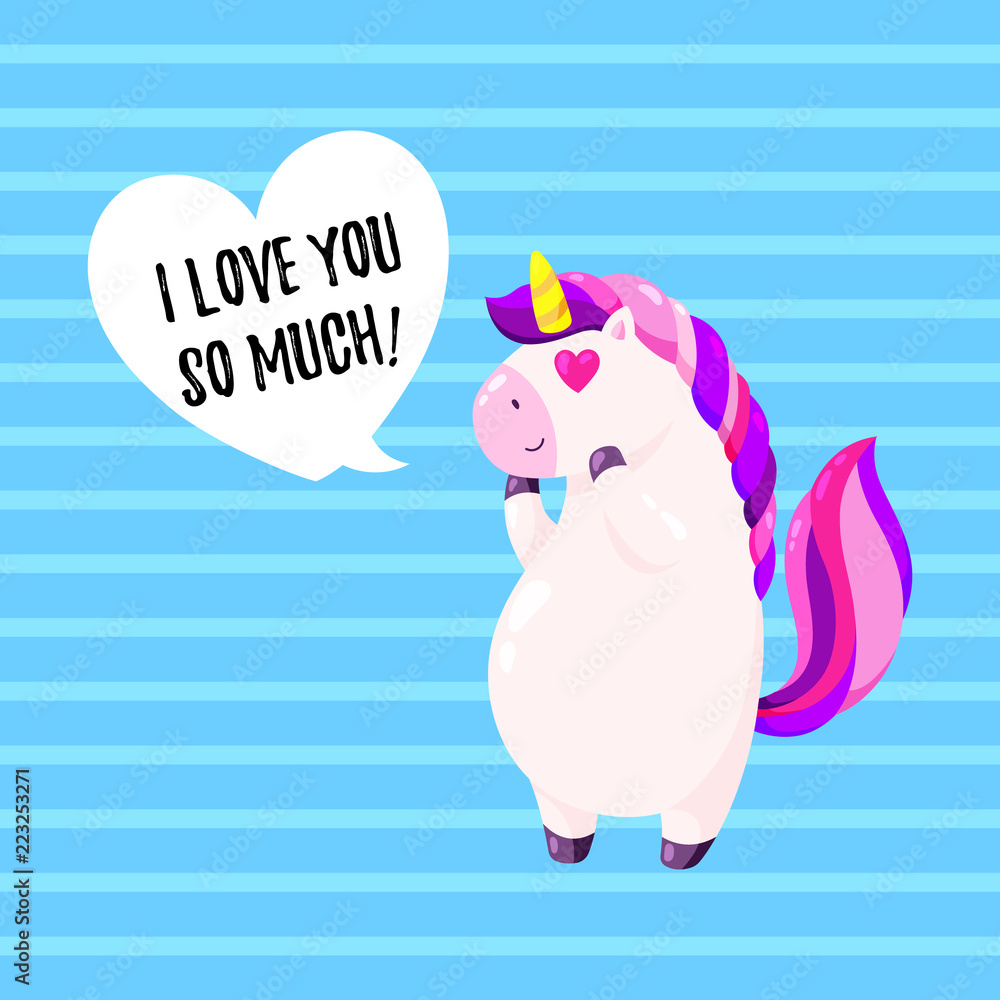 Cute vector greeting card with unicorn. Template for St. Valentine s Day Cute vector greeting card with unicorn. Template for St. Valentine s Day