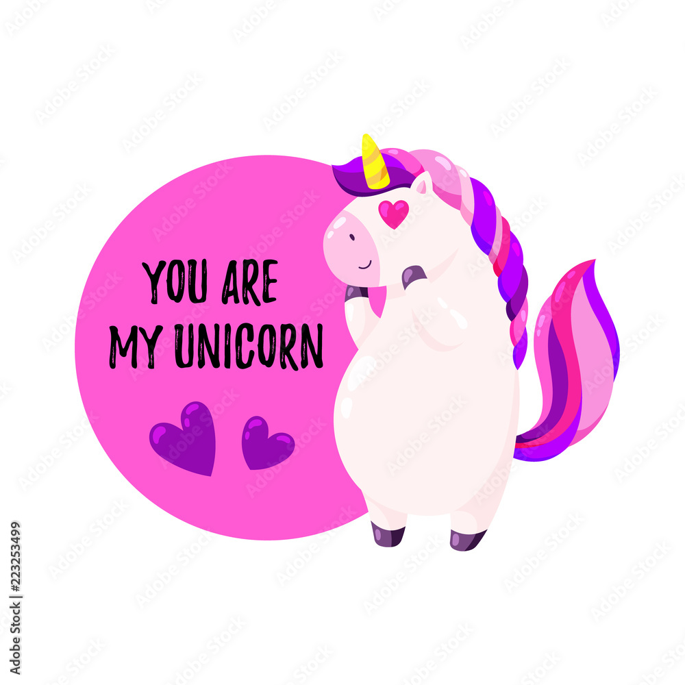 Cute vector greeting card with unicorn. Template for St. Valentine s Day Cute vector greeting card with unicorn. Template for St. Valentine s Day