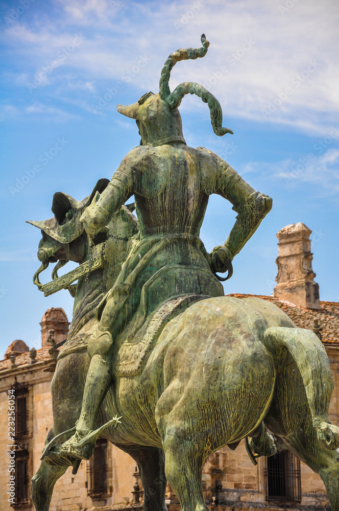 Land of the Conquerors. The statue of Francisco Pizarro, conqueror of Peru, Trujillo, Caceres, Spain