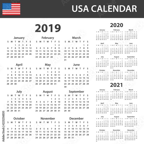 USA Calendar for 2019, 2020 and 2021. Scheduler, agenda or diary template. Week starts on Sunday