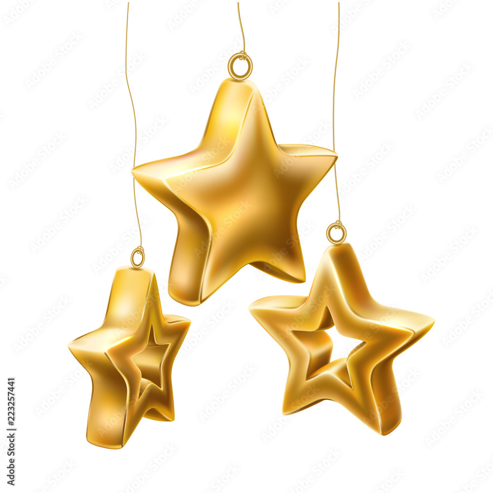 Vector christmas tree golden realistic toys set Vector christmas tree golden realistic toys set