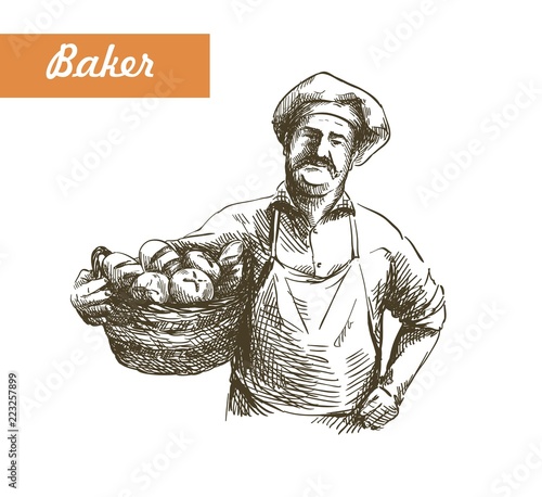 vintage illustration of a Baker with basket