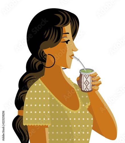 woman with hot tea yerba mate