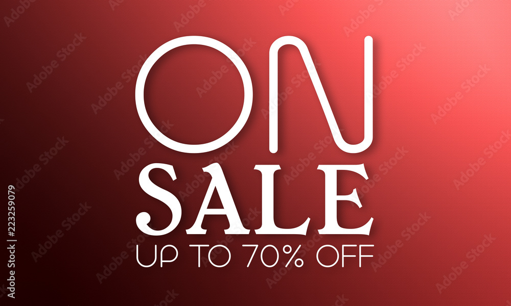 On Sale Up To 70% Off - white text on red background