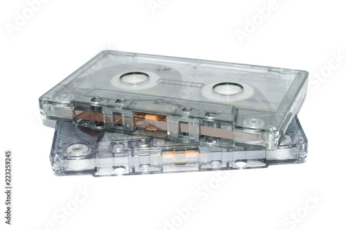 magnetic old compact cassette tape k7, TAPEDECK music, isolated in white background