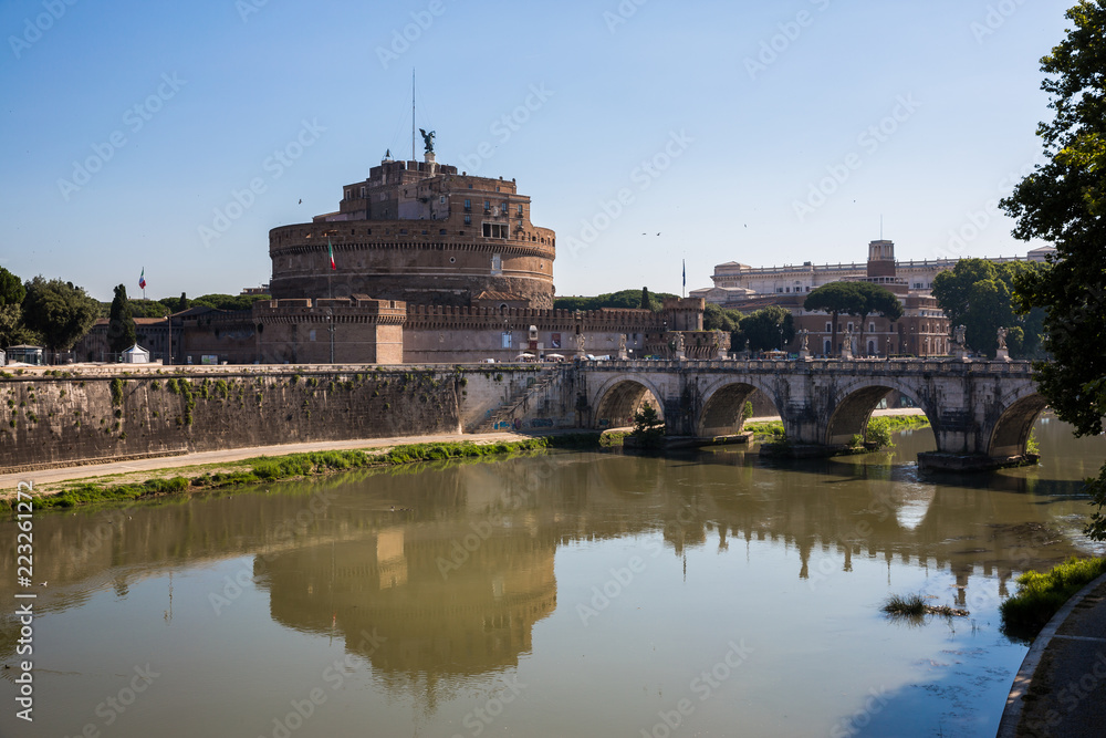 Castle Sant'Angleo and the beautiful Pont Sant'Angelo bridge over the Tiber river, Rome