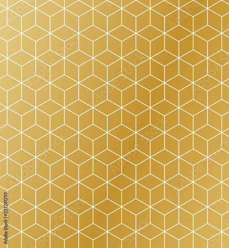 Gold geometric seamless pattern with isometric cube pattern. Modern repeating vector texture.
