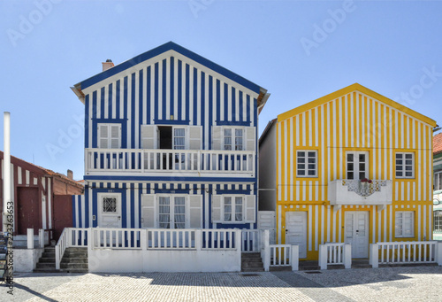 Typical facades in Costa Nova (Aveiro, Portugal)