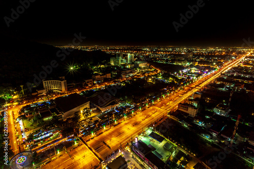 Long exposure, Aerial view highway in city downtown Chonburi Thailand, photo taken by long exposure techniques 
