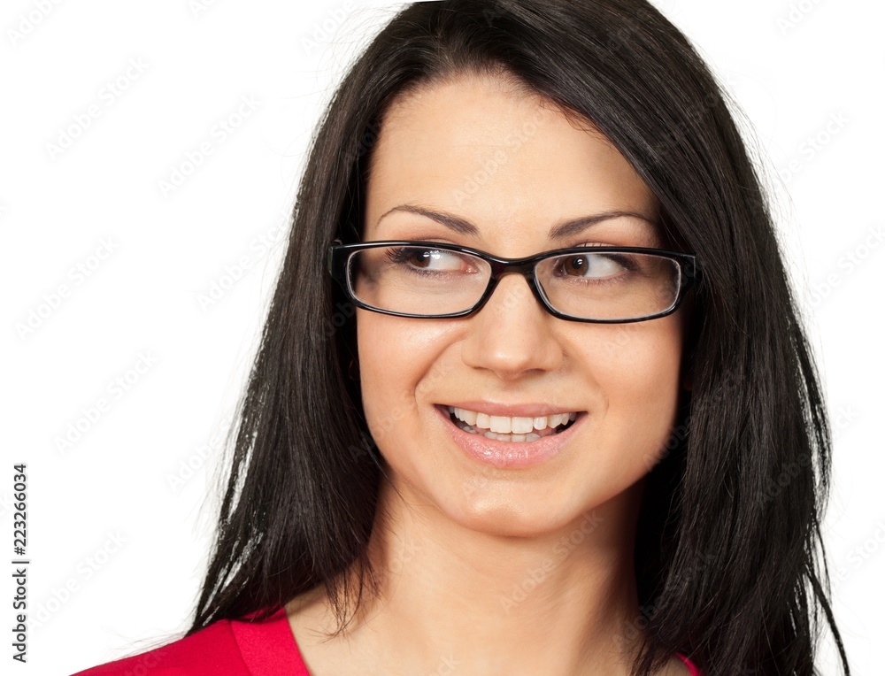 Friendly Young Woman with Glasses Smiling - Isolated