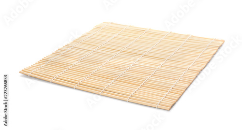 Sushi mat made of bamboo on white background