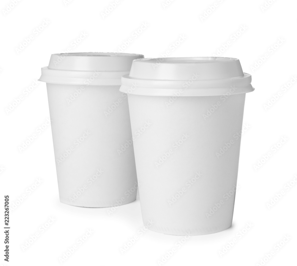 Takeaway paper coffee cups isolated on white Takeaway paper coffee cups isolated on white