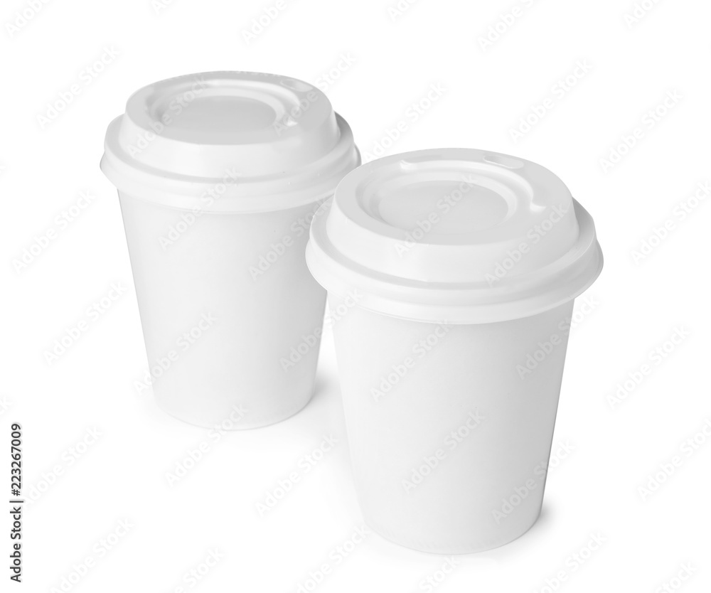 Takeaway paper coffee cups isolated on white Takeaway paper coffee cups isolated on white
