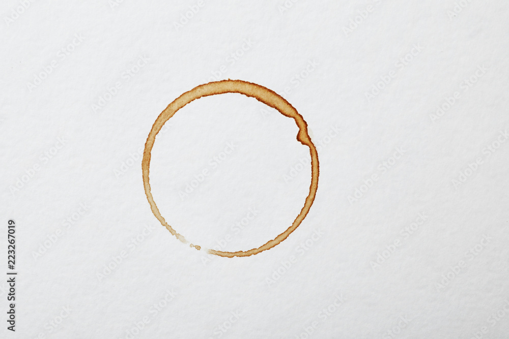 Dried coffee cup stain on white background, top view Dried coffee cup stain on white background, top view