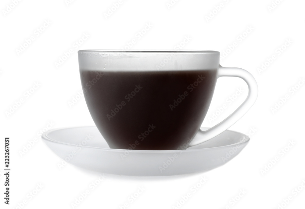 Glass coffee cup with plate isolated on white Glass coffee cup with plate isolated on white