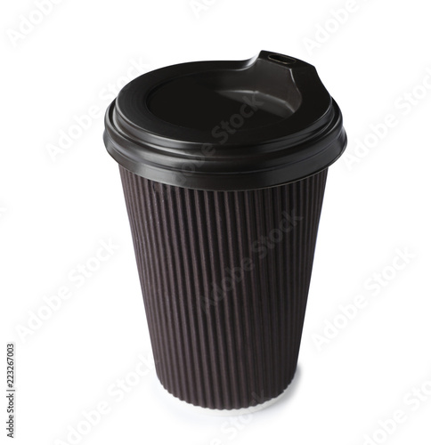 Paper coffee cup with lid isolated on white