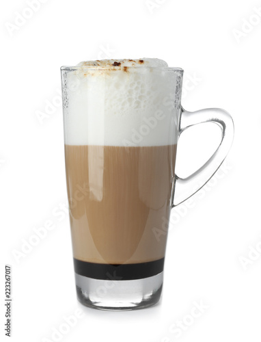 Tall glass coffee mug isolated on white