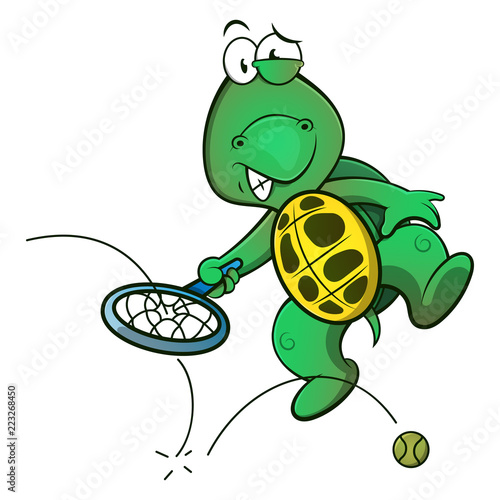 Cute Turtle shocked because broke down a tennis racket while play the game Cartoon Vector