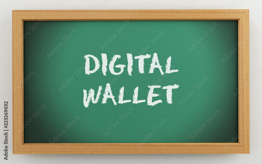 3d chalkboard with Digital wallet text 3d chalkboard with Digital wallet text