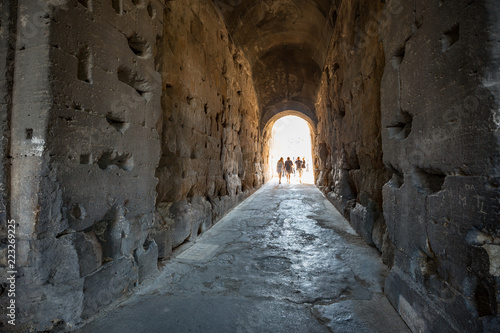 View of the sub floor level tunnels inside the Colosseum  also known as the Flavian amphitheatre in Rome  Italy
